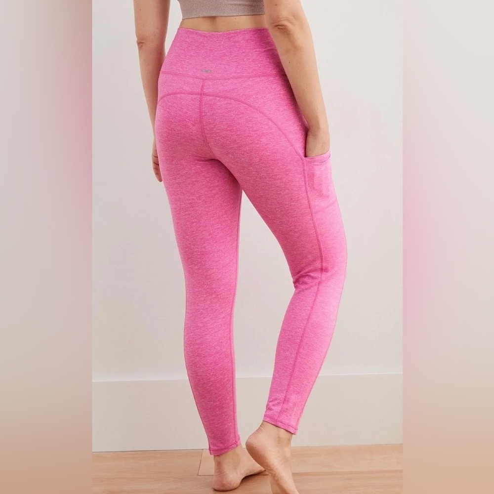 Aerie Hot Pink High Rise Full Length Heathered Leggings EUC Side Pockets Sz M